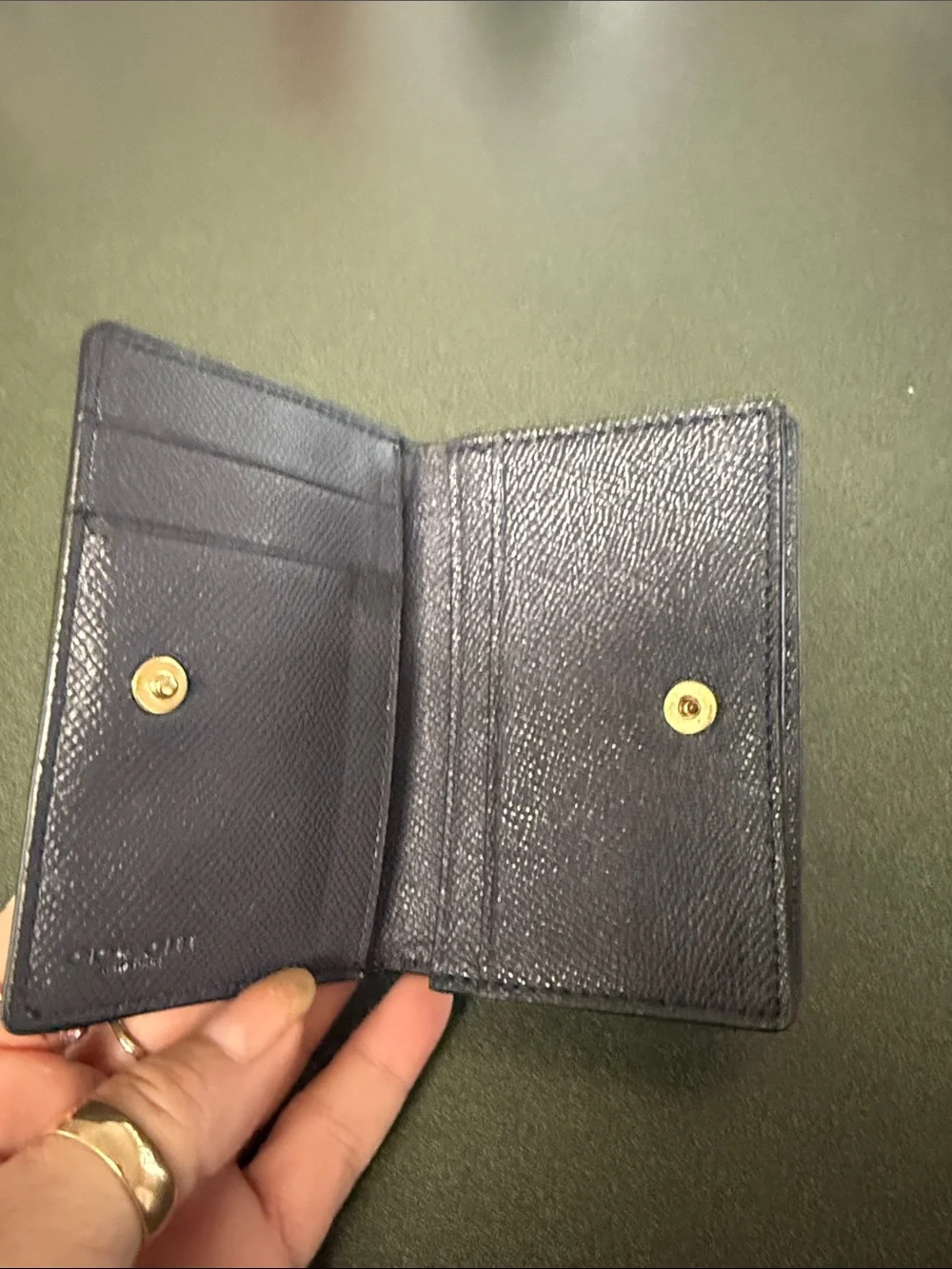 Coach Navy Leather Card Holder with Gold Logo